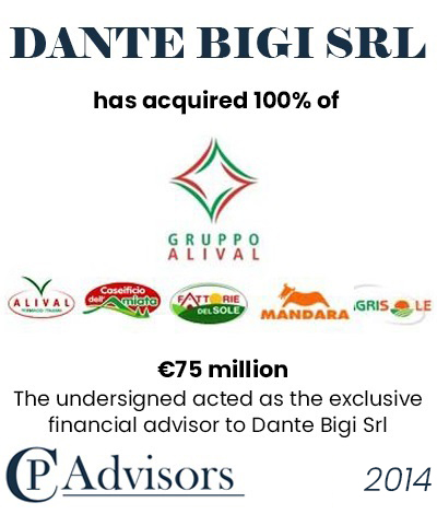 CP Advisors ha assistito Dante Bigi Srl nell’acquisizione del 100% del Gruppo Alival per Euro 75 milioni in cash