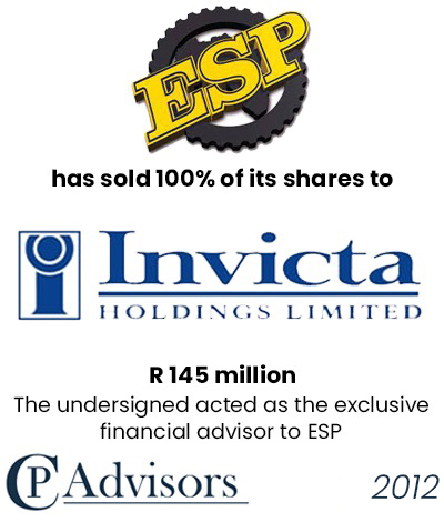 CP Advisors ha assistito Equipment Spare Parts Africa nel processo di vendita del business a Invicta Holding Limited, per R. 145 milioni in cash