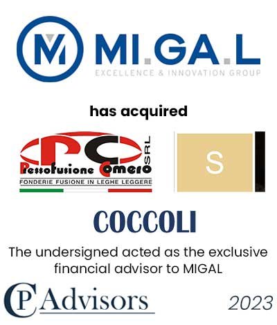 CP Advisors ha assistito gli azionisti del Gruppo Migal, leader europeo nello stampaggio e nelle lavorazioni meccaniche di metalli non ferrosi, nella triplice acquisizione di Pressofusione Comero, Svea Stampi e Coccoli.